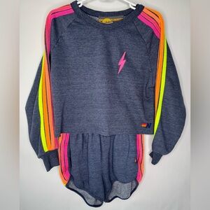 Aviator Nation Bolt Embroidery Classic Cropped Crew & 5 Stripe Jogger Shorts Set